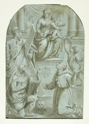 Maria med Jesusbarnet på tronen, omgiven av aposteln Andreas, Johannes döparen som barn, den helige Hieronymus och den helige Franciskus av Assisi