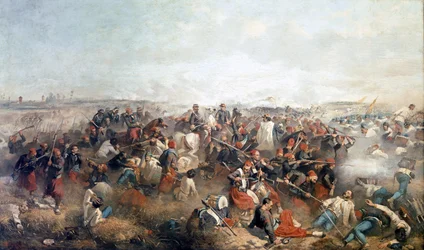 Slaget om Palestro: Zouaverna. I mitten Victor Emmanuel II