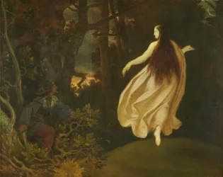 Apparition i skogen (ur Törnrosa), före 1858 (olja på trä)