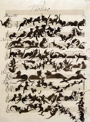 The Symphony of the Cat (Die Katzensymphony) teckning av Moritz von Schwind från 1868. Staatliche Kunsthalle Karlsruhe.