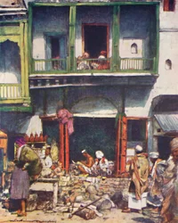 En upptagen basar i Delhi, 1905