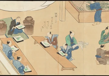 Illustrationer av teproduktionen i Uji