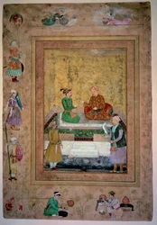 Art India: Akbar (1542-1605) och hans son Jahangir (1569-1627). Gouache på papper 0,213 x 0,141m. Mongoliska skolan
