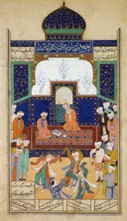 Dervischer dansar till musik före sin Shaik och en lärjunge, från Khamsah of Prince Khusrau, Matla al-Anvar, 1485 (890 Hijra)