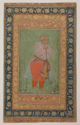 Raja Man Singh I av Amber, ca 1590 (bläck, ogenomskinlig akvarell och guld på papper)