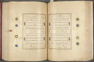 Fol 137 verso 183 recto, Timurid Quran, 1441 (bläck & guld på papper)