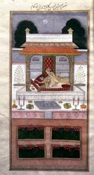 Kamrup och Kamalta på deras bröllopsnatt, från Dastur-i Himmat (ca 1755) (belysning)