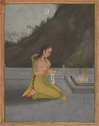 En nattscen av Shiva Puja, ca. 1760-70.