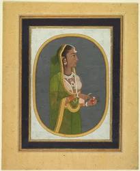 Hovdam som häller upp vin, ca. 1760, gränsar ca. 1830-talet.
