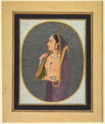 Hovdam som sjunger och spelar vina, ca. 1760.