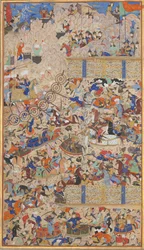 Battle Between Iranians and Turanians, Folio från en Shahnama Book of Kings, 1562-83. Skapare: Muhammad ibn Taj al-Din Haidar Muzahhib Shirazi, Muhammad al-Qivam al-Shirazi.