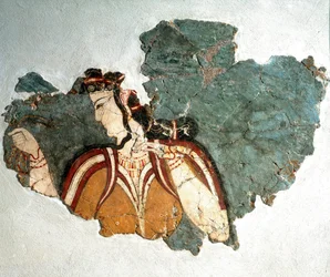Mykensk konst: ”Damen från Mykene”. Fresk som föreställer en kurtisan från ett privat hus på akropolis. 13:e århundradet f.Kr. Nationella arkeologiska museet, Aten (inv. 11670)