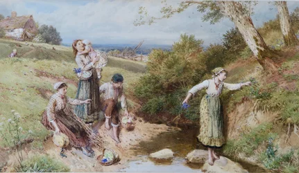 Samla in primula och vårblommor