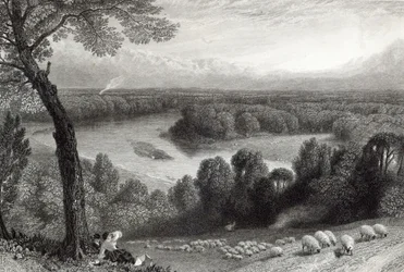 Themsen från Richmond Hill, graverad av J. Saddler, tryckt av Cassell, Petter och Galvin