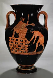 Attic röd-figur buken amfora föreställande Croesus på hans bål, från Vulci, c.500-490 BC (keramik)