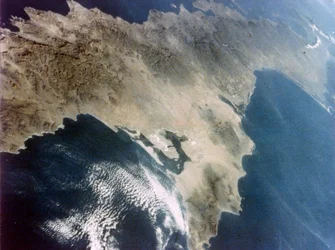 Baja California sett från ombord på den andra rymdfärjans flygning, november 1981.