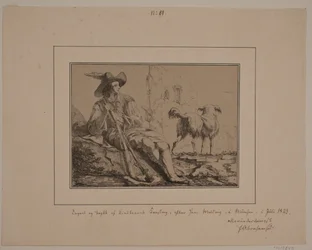 Sittande jägare och en hund