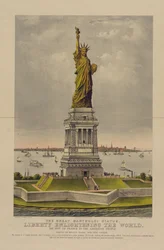Den stora Bartholdi-statyn, Liberty Enlightening the World, The Gift of France to the American People, c.1885 (kromolitografi)