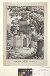 Lafayette at the Tomb of Washington (handfärgad litografi)