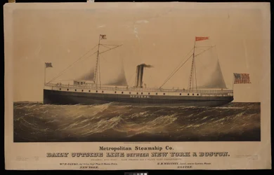 Metropolitan Steamship Co. daglig linje mellan New York och Boston... Neptune (litografi, färglagd)