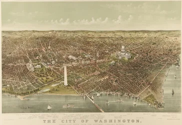 The City of Washington: Fågelperspektiv från Potomac mot norr