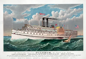 The Grand New Steamboat Pilgrim, ca 1883 (färg litho)