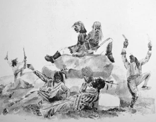 Currier & Ives Illustration 1800-talet. A Howling Swell - on the War Path (originalteckning av Thomas Worth, från vilken originaltrycket gjordes)