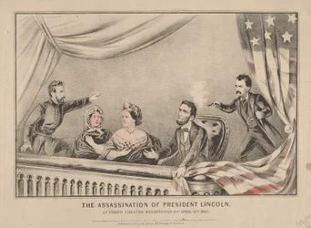 Mordet på president Lincoln på Fords Theatre, Washington, 1865 (handfärgad litografi)