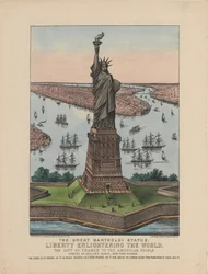 Den stora Bartholdi-statyn – Liberty Enlightening the World, 1885 (handfärgad litografi)
