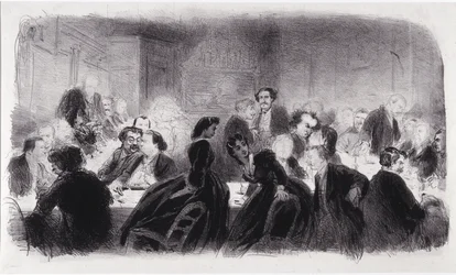 Anonym litografi som representerar litterära och konstnärliga personligheter på 1850-talet