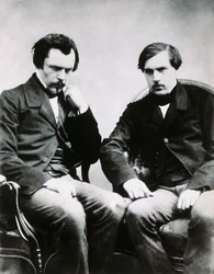 Bröderna Edmond de Goncourt (1822-1896) och Jules Huot de Goncourt (1830-1870), franska författare, Foto av Felix Nadar (1820-1910)