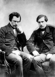 de franska författarna bröderna Edmond och Jules de Goncourt ca. 1855 bild av Nadar