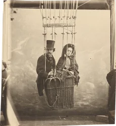 Självporträtt med fru Ernestine i en ballonggondol, ca. 1865, tryckt ca. 1890.