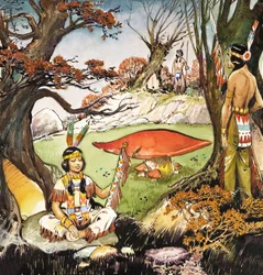 A Squaw and Braves, illustration från "Peter Pan" av J.M. Barrie (gouache på papper)