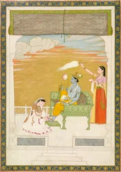 Lakshmi masserar foten av Vishnu, ca. 1765-1770. Skapare: Nainsukh, Manju.