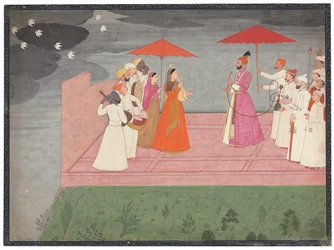 Musiker som spelar en raga för Balwant Dev Singh under regnperioden, ca 1745-50
