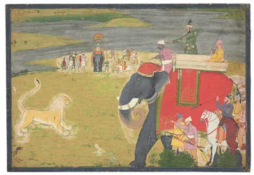 Raja Balwant Dev Singh på ett lejon shikaar, ca 1750