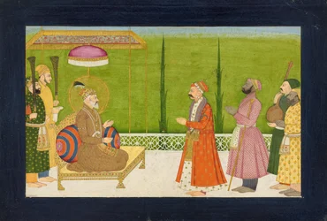 Poeten Sundar Das Before Emperor Shah Jahan, Folio från A Sundar Shringar, Ka. 1750-1760.