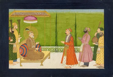 Poeten Sundar Das före kejsar Shah Jahan, folio från en <em>Sundar Shringar</em>