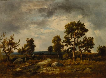 Stig nära huggormsdammen, Fontainebleau-skogen