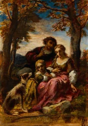 Figurer och en hund i ett landskap, 1852.