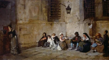 Väntan, fångarnas släktingar, av Natale Attanasio (1846-1923)