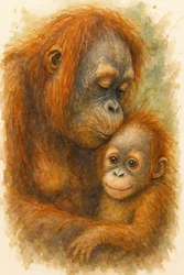 En öm omfamning från en orangutang