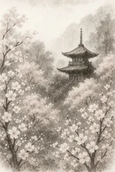Blommor på japanska pagodkörsbärsträd