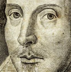 Detalj av porträtt av William Shakespeare på framsidan av Comedies, histories,  t...