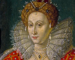 Detalj av miniatyrporträtt i olja av drottning Elizabeth I av England och Irland