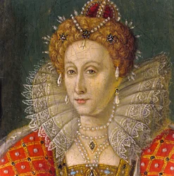 Detalj av miniatyrporträtt i olja av drottning Elizabeth I