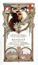 Tupp och monument, bankettmeny för Republikanska kommittén för handel, industri och jordbruk, erbjuden 22.11.1906 till delegaterna från City of Londons internationella handelsförening