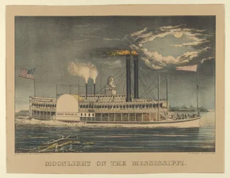 Månsken på Mississippi, 1872-74., 1872-74. Skapare: Nathaniel Currier, James Merritt Ives, Currier och Ives.