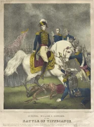 General William H. Harrison vid slaget vid Tippecanoe, pub. 1840